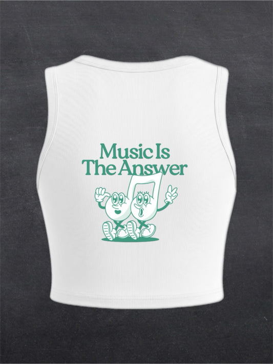 Music Is The Answer Crewneck Crop Top - BACK PRINT (black/white)