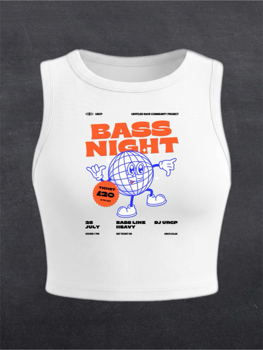 Bass Night Crewneck Crop Top - FRONT PRINT (white)
