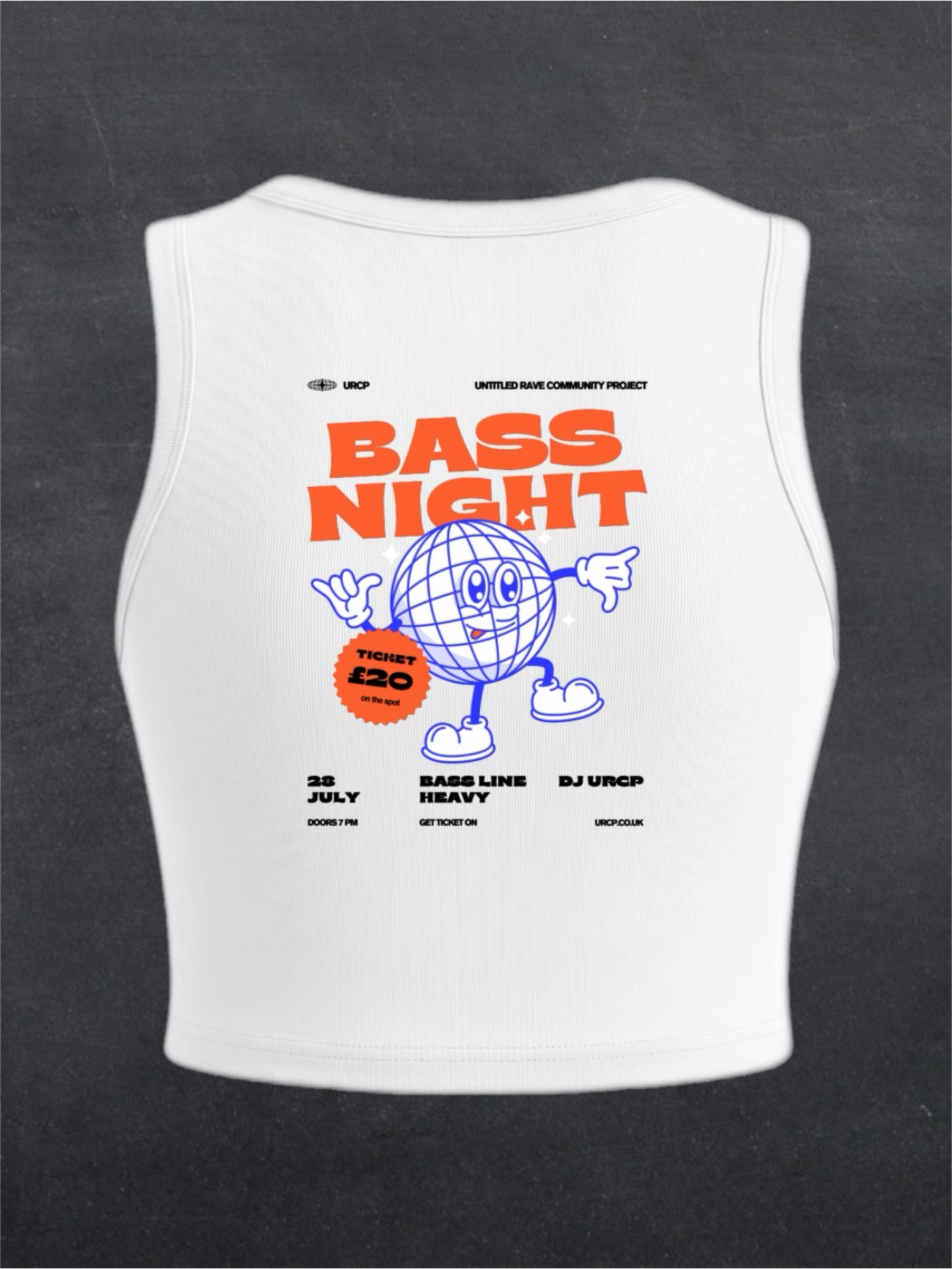 Bass Night Crewneck Crop Tank Top - BACK PRINT (white)