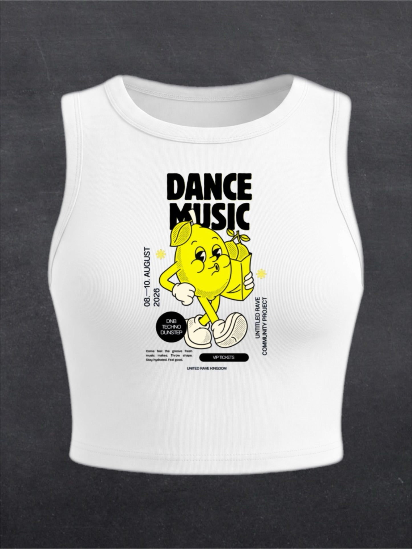 Dance Music Crewneck Crop Top - FRONT PRINT (white)