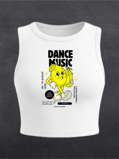 Dance Music Crewneck Crop Top - FRONT PRINT (white)