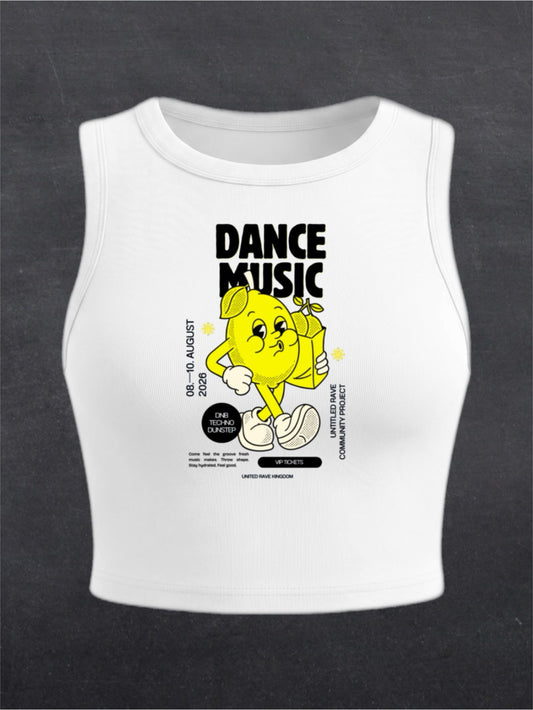 Dance Music Crewneck Crop Top - FRONT PRINT (white)