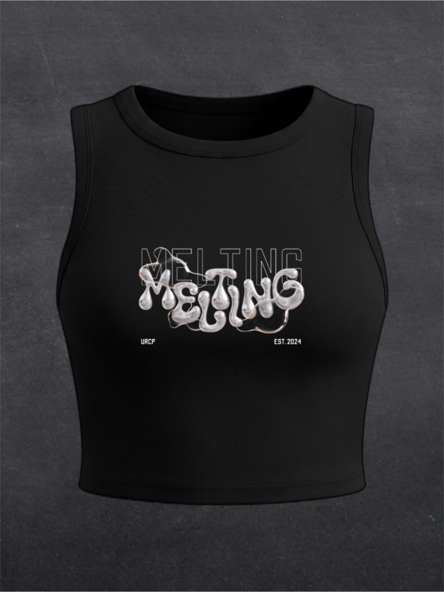 Melting Crewneck Crop Top - FRONT PRINT (black)