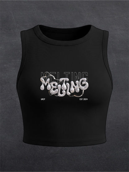Melting Crewneck Crop Top - FRONT PRINT (black)