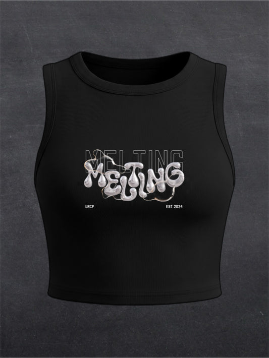 Melting Crewneck Crop Top - FRONT PRINT (black)