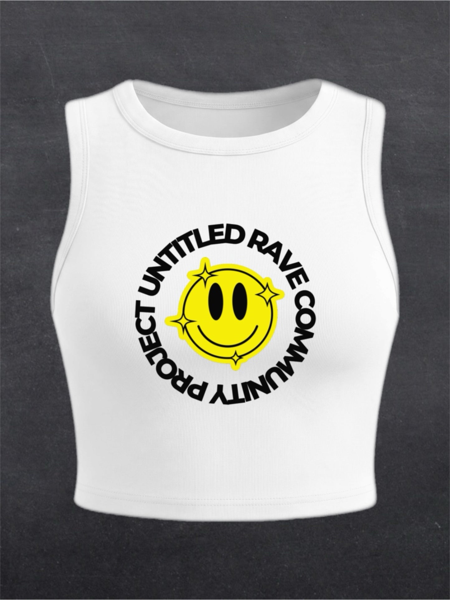 URCP Smiley Crewneck Crop Tank Top - FRONT PRINT (multiple colours)
