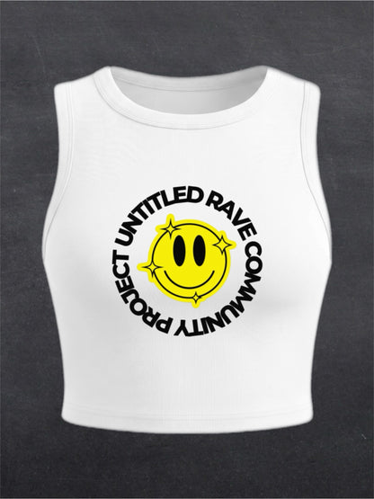 URCP Smiley Crewneck Crop Tank Top - FRONT PRINT (multiple colours)