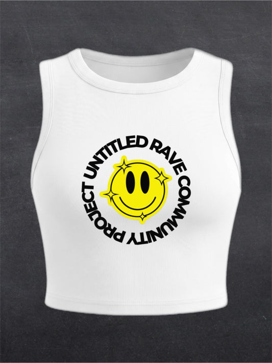 URCP Smiley Crewneck Crop Tank Top - FRONT PRINT (multiple colours)