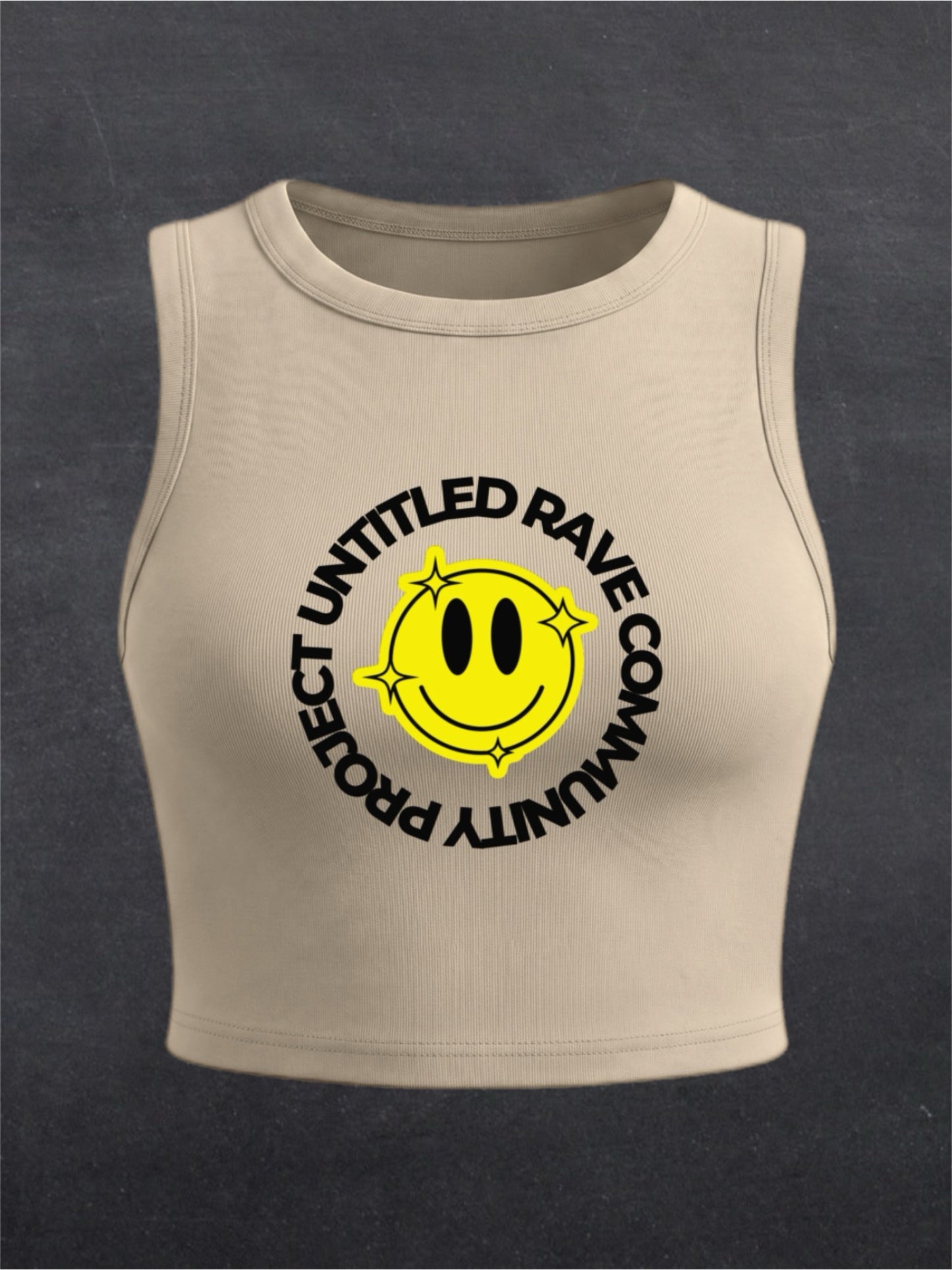 URCP Smiley Crewneck Crop Tank Top - FRONT PRINT (multiple colours)