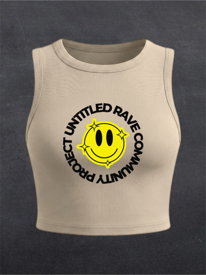 URCP Smiley Crewneck Crop Tank Top - FRONT PRINT (multiple colours)