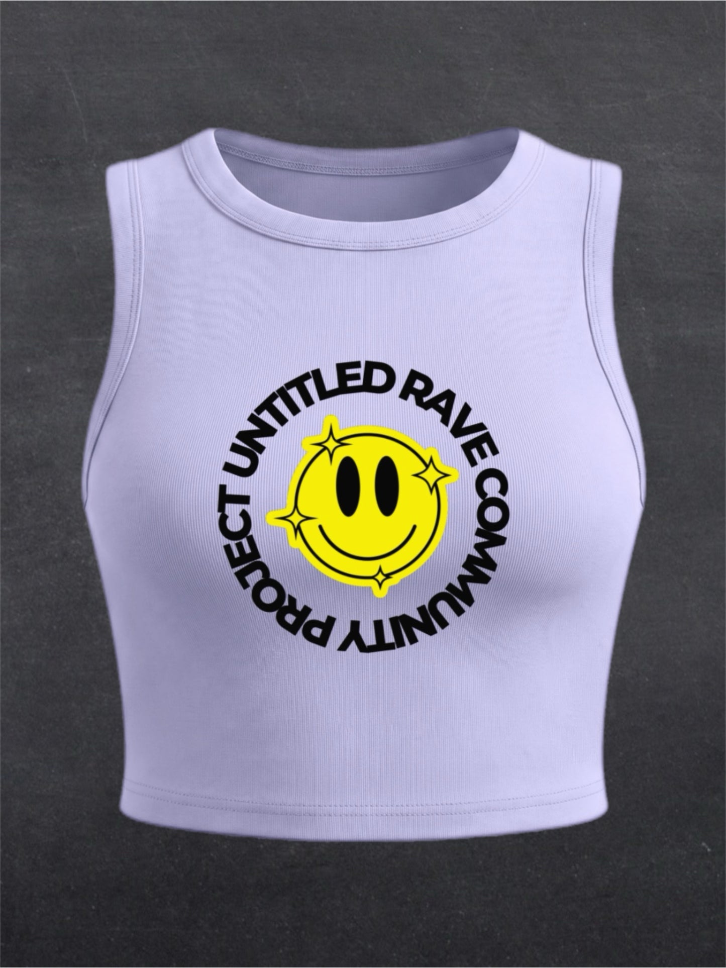 URCP Smiley Crewneck Crop Tank Top - FRONT PRINT (multiple colours)