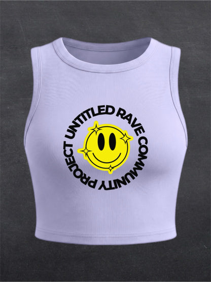URCP Smiley Crewneck Crop Tank Top - FRONT PRINT (multiple colours)