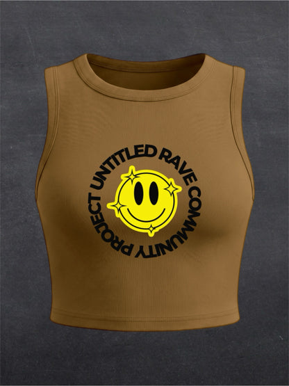 URCP Smiley Crewneck Crop Tank Top - FRONT PRINT (multiple colours)