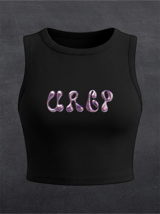 URCP Metallic Crewneck Crop Top - FRONT PRINT (multiple colours)
