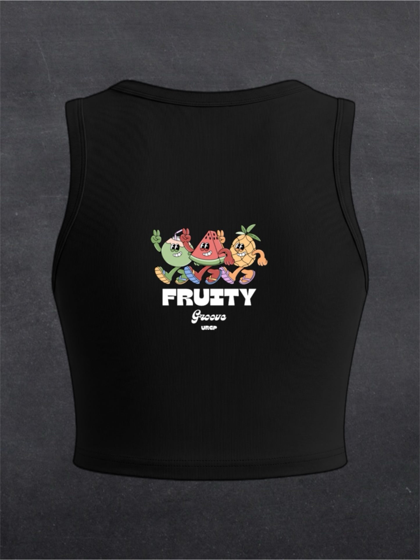 Fruity Groove Crewneck Crop Top - BACK PRINT (black)