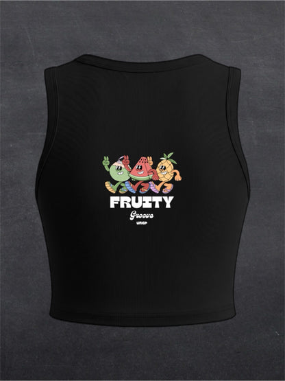 Fruity Groove Crewneck Crop Top - BACK PRINT (black)
