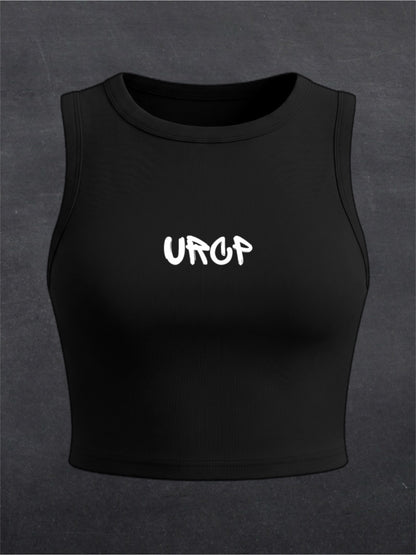 URCP Graffiti Crewneck Crop Top - FRONT PRINT (black)