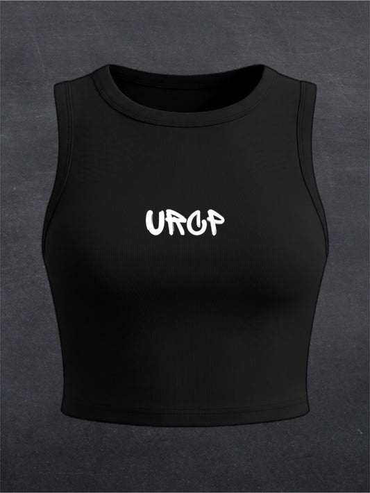 URCP Graffiti Crewneck Crop Top - FRONT PRINT (black)