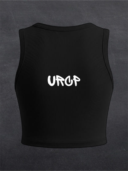 URCP Graffiti Crewneck Crop Top - BACK PRINT (black)