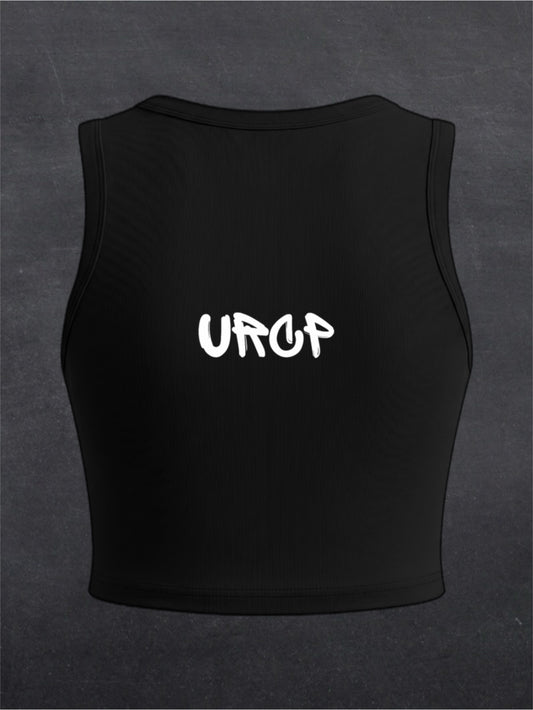 URCP Graffiti Crewneck Crop Top - BACK PRINT (black)