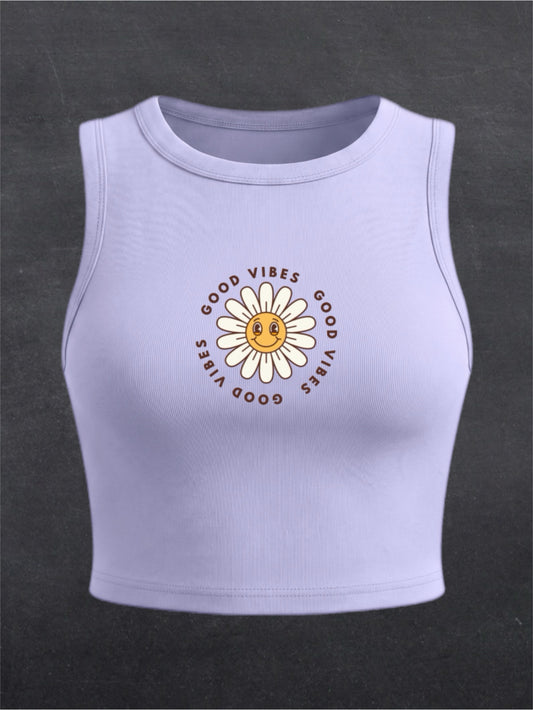 Good Vibes Crewneck Crop Top - FRONT PRINT (multiple colours)