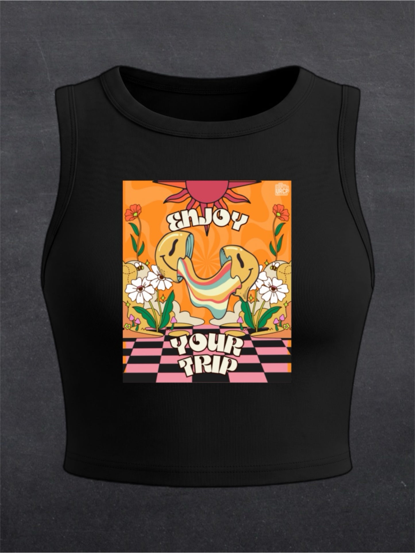 Enjoy Your Trip Crewneck Crop Top - FRONT PRINT (black/white)
