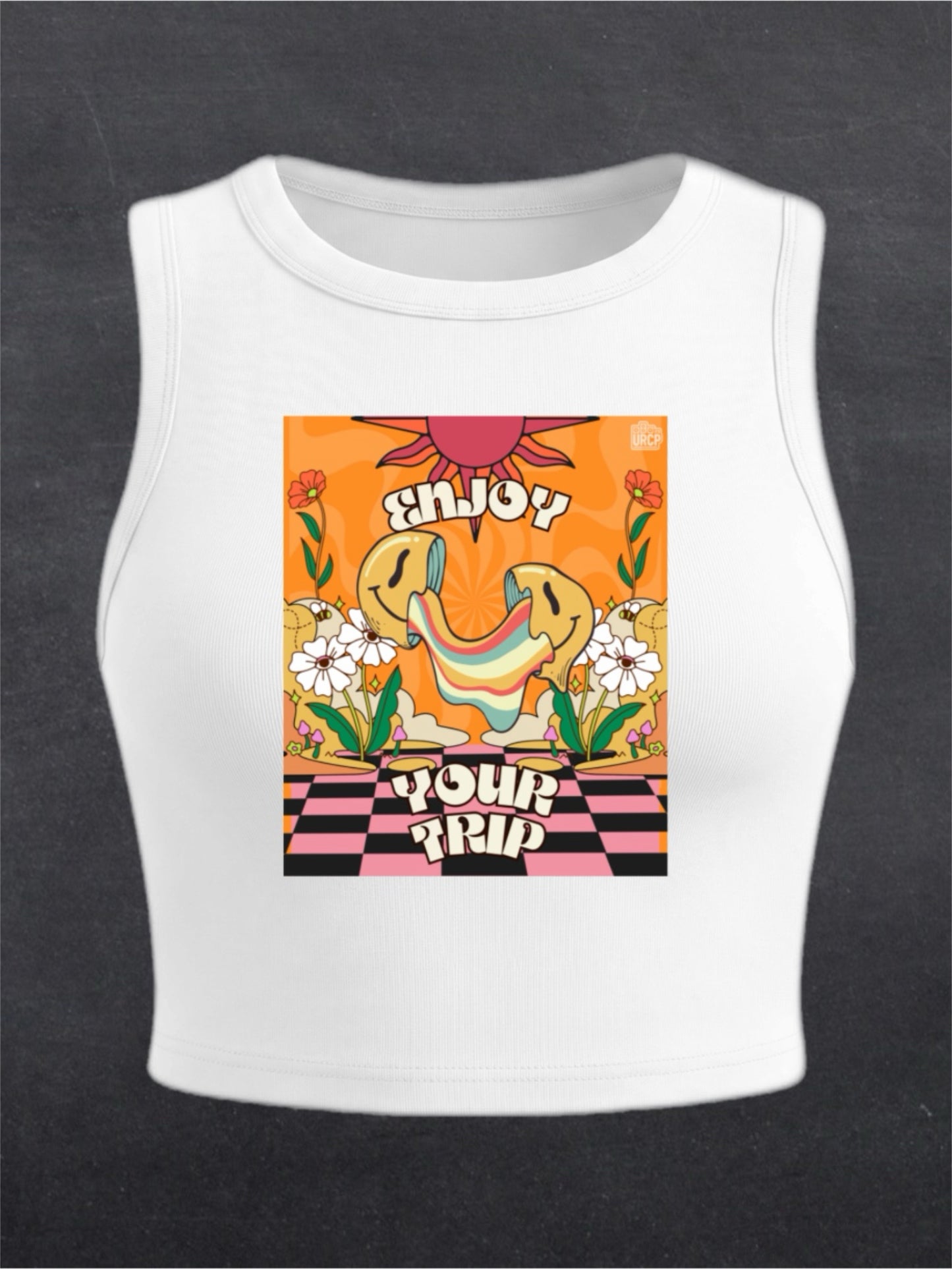 Enjoy Your Trip Crewneck Crop Top - FRONT PRINT (black/white)