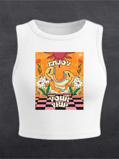Enjoy Your Trip Crewneck Crop Top - FRONT PRINT (black/white)