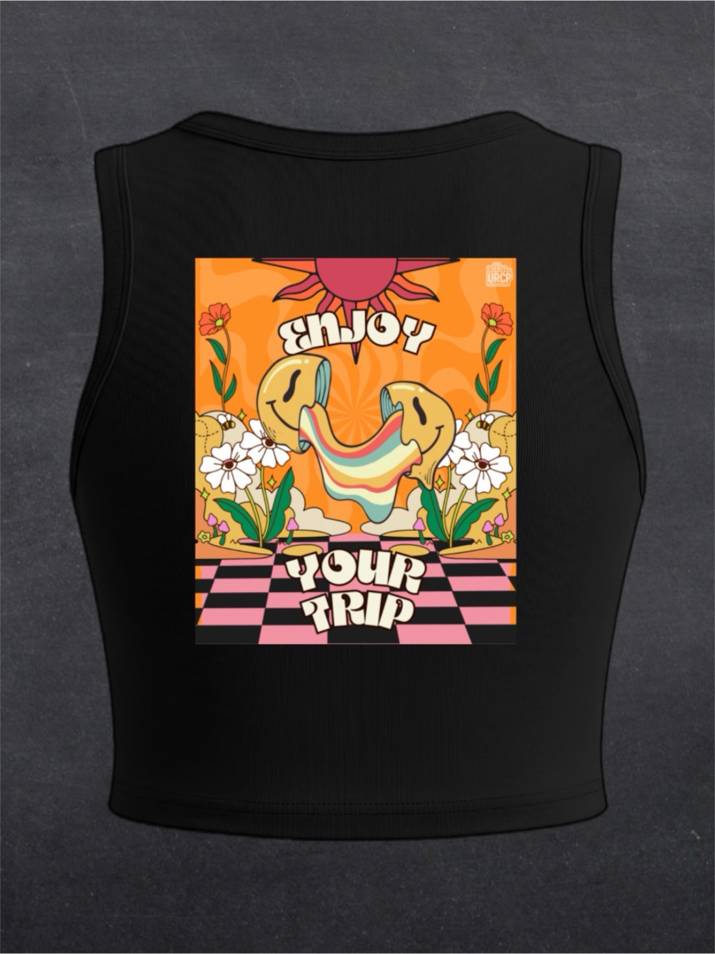 Enjoy Your Trip Crewneck Crop Top - BACK PRINT (black/white)