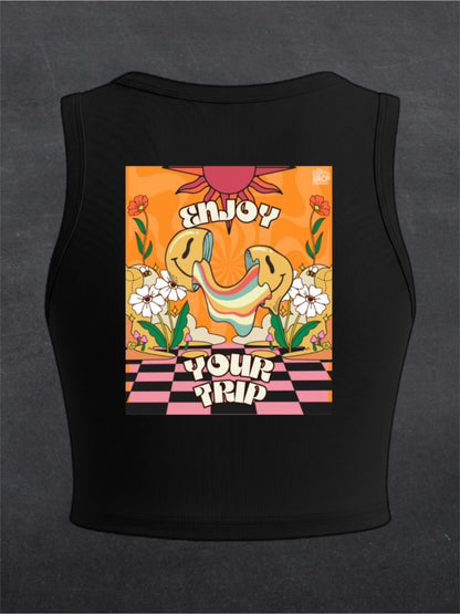 Enjoy Your Trip Crewneck Crop Top - BACK PRINT (black/white)