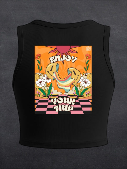 Enjoy Your Trip Crewneck Crop Top - BACK PRINT (black/white)