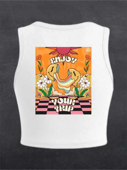 Enjoy Your Trip Crewneck Crop Top - BACK PRINT (black/white)