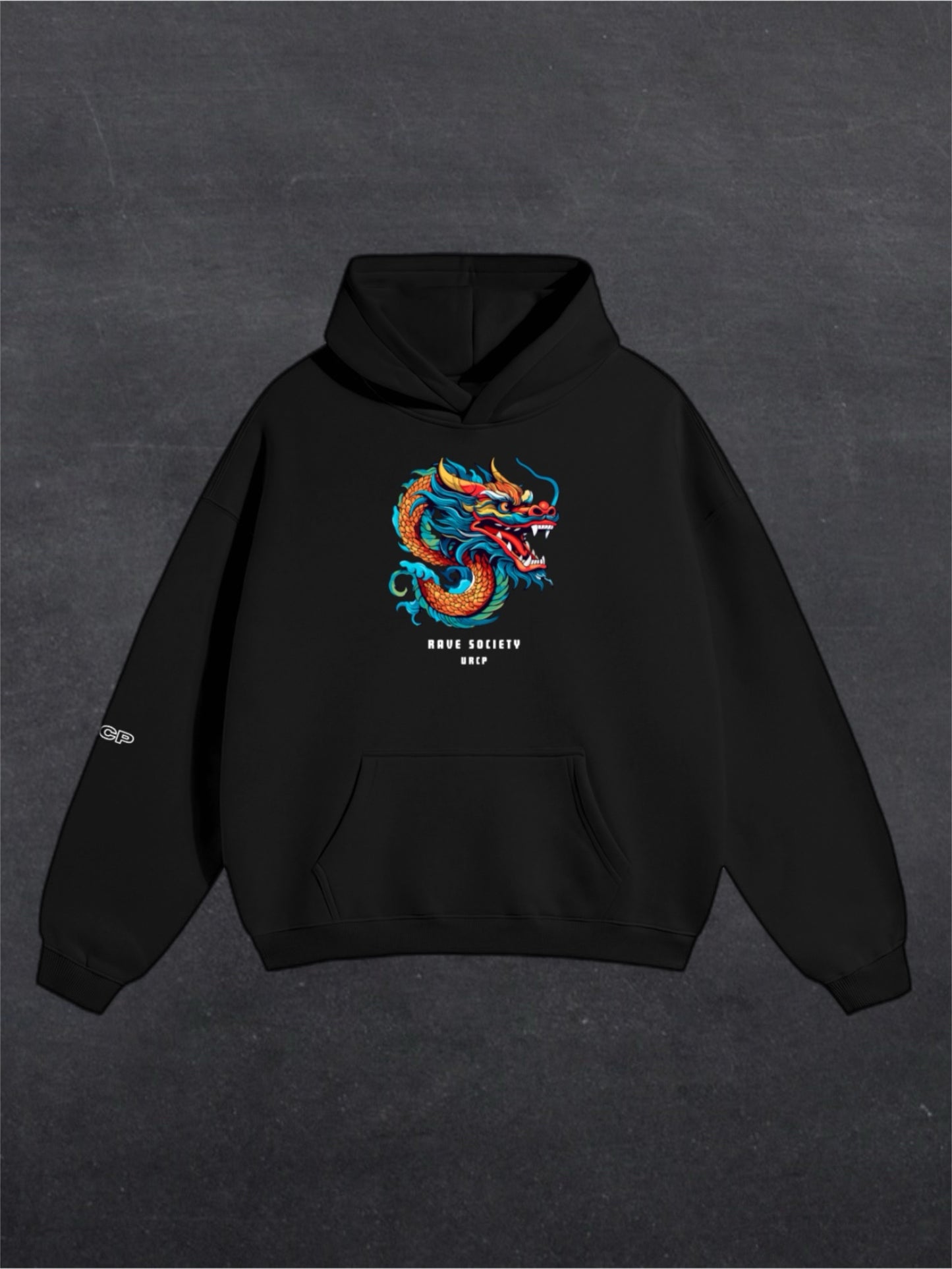 RAVE SOCIETY DRAGON UNISEX HOODIE - FRONT PRINT (multiple colours)
