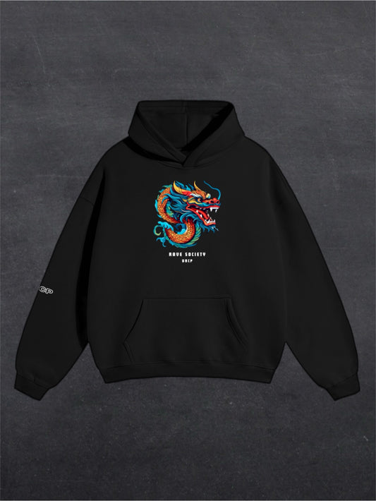 RAVE SOCIETY DRAGON UNISEX HOODIE - FRONT PRINT (multiple colours)