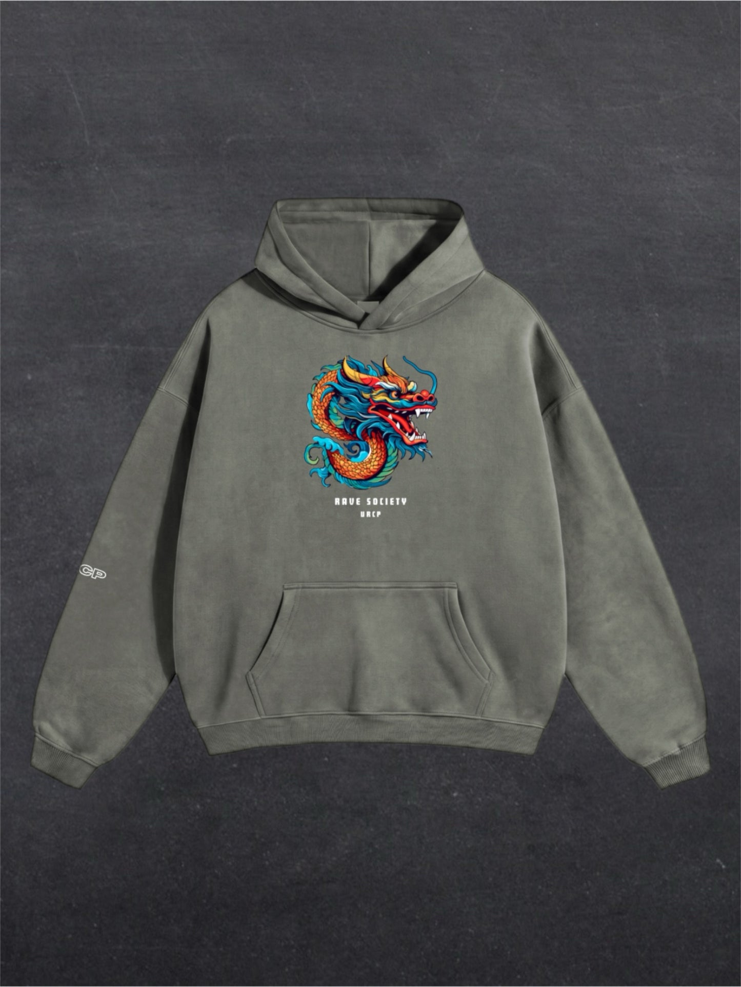 RAVE SOCIETY DRAGON UNISEX HOODIE - FRONT PRINT (multiple colours)