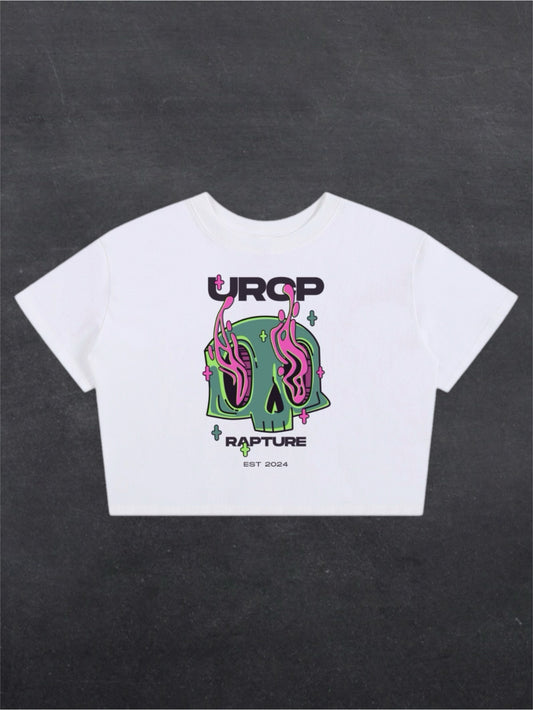RAPTURE CROPPED TEE - FRONT PRINT (white)