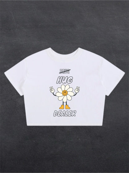 HUG DEALER CROPPED TEE - FRONT PRINT (white)