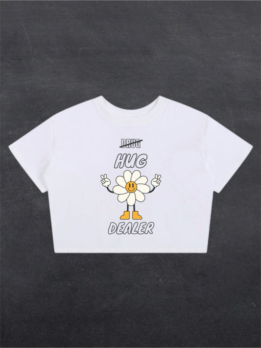 HUG DEALER CROPPED TEE - FRONT PRINT (white)