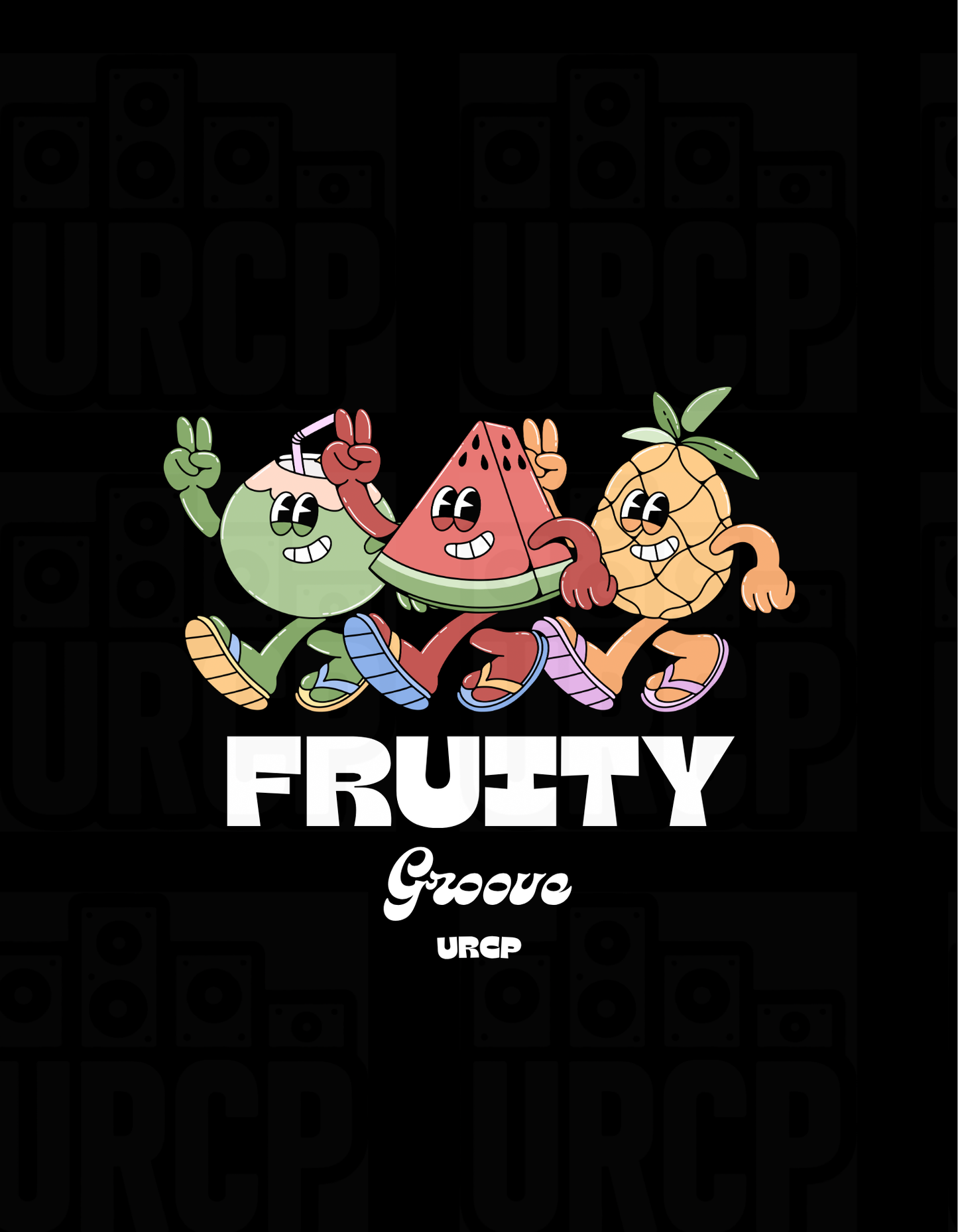 Fruity Groove Crewneck Crop Top - FRONT PRINT (black)
