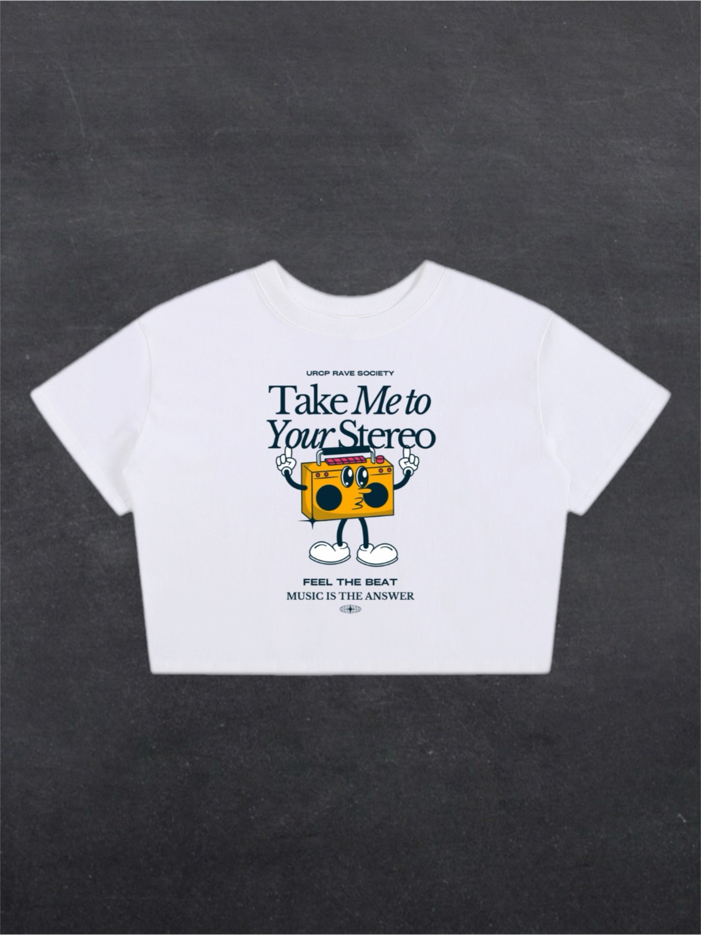 TAKE ME TO YOUR STEREO CROPPED TEE - FRONT PRINT (white)