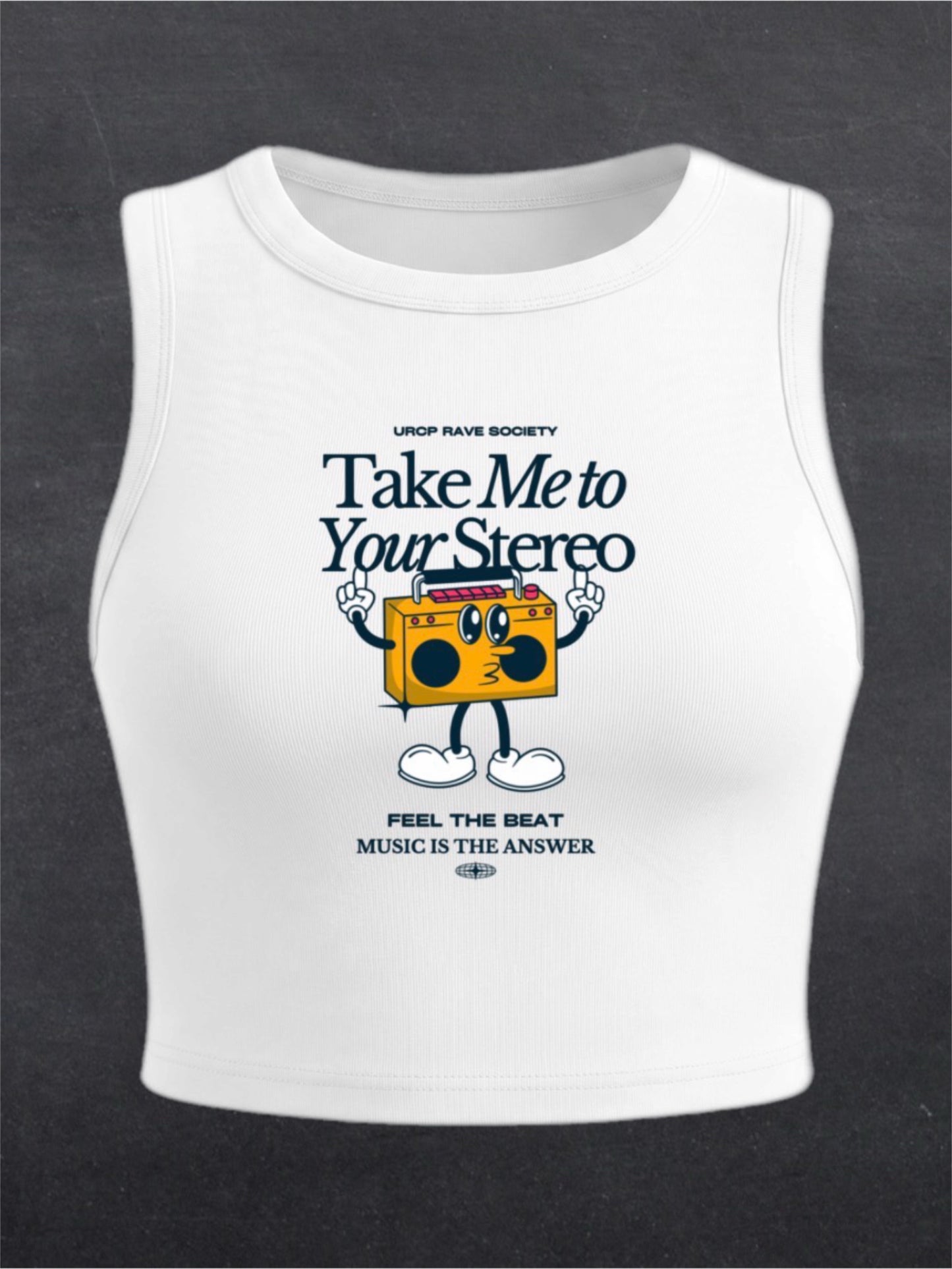 TAKE ME TO YOUR STEREO CREWNECK CROP TOP - FRONT PRINT (white)