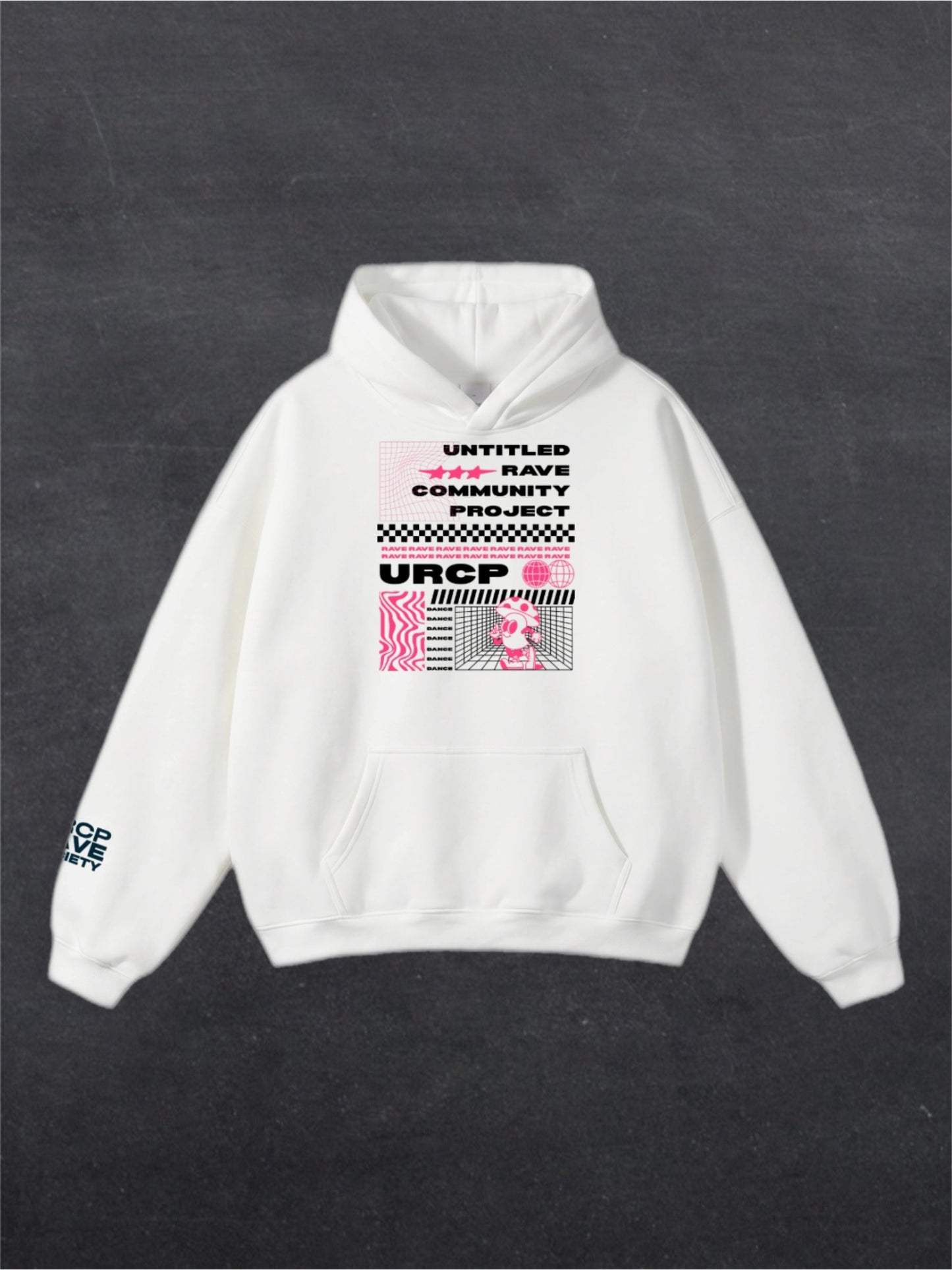 PINK URCP POSTER UNISEX HOODIE - FRONT PRINT (white)
