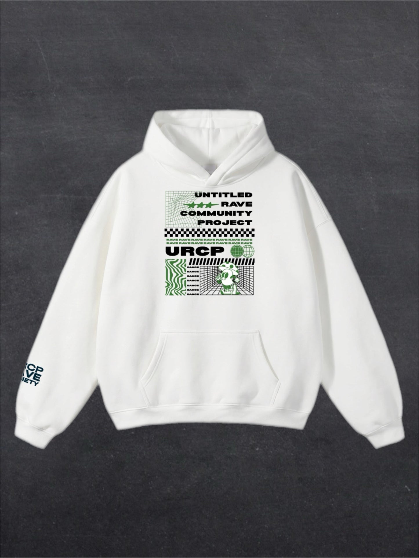 GREEN URCP POSTER UNISEX HOODIE - FRONT PRINT (white)