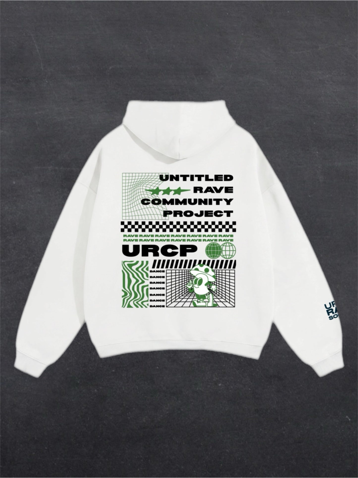 GREEN URCP POSTER HOODIE - BACK PRINT (white)