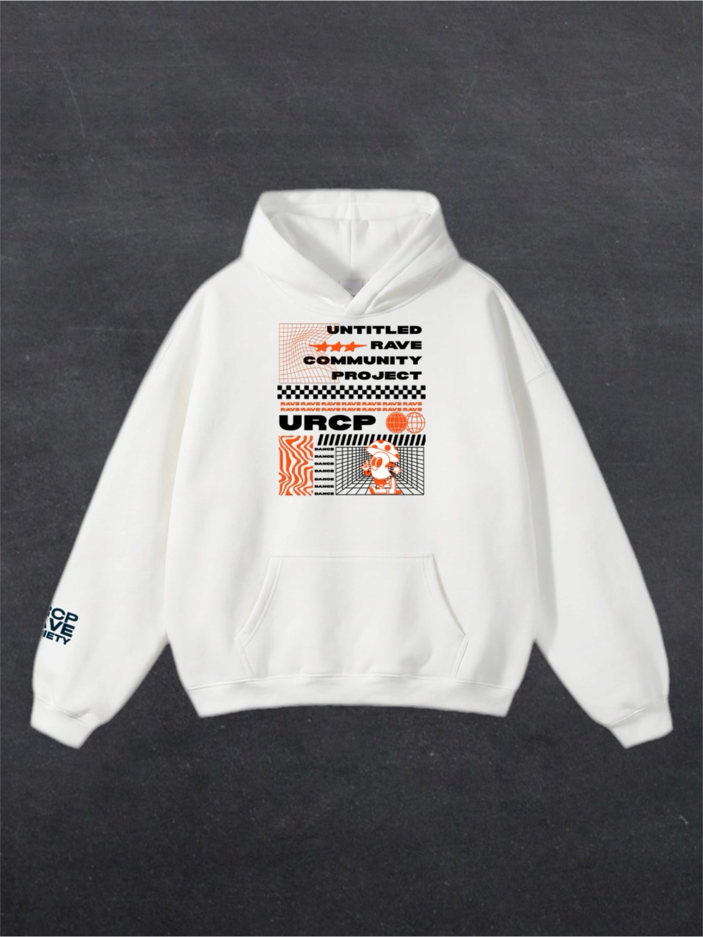ORANGE URCP POSTER UNISEX HOODIE - FRONT PRINT (white)