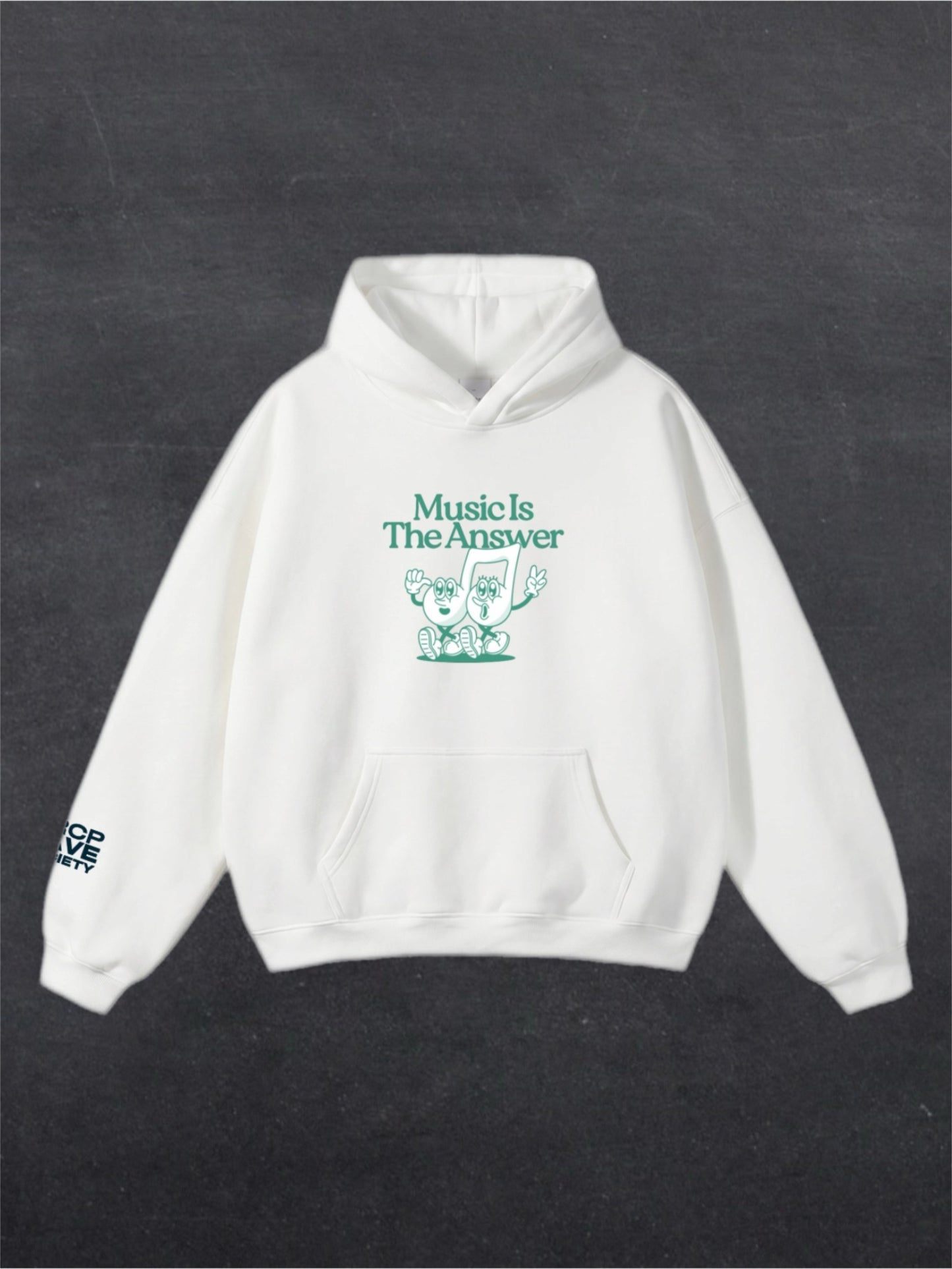 MUSIC IS THE ANSWER UNISEX HOODIE - FRONT PRINT (white)