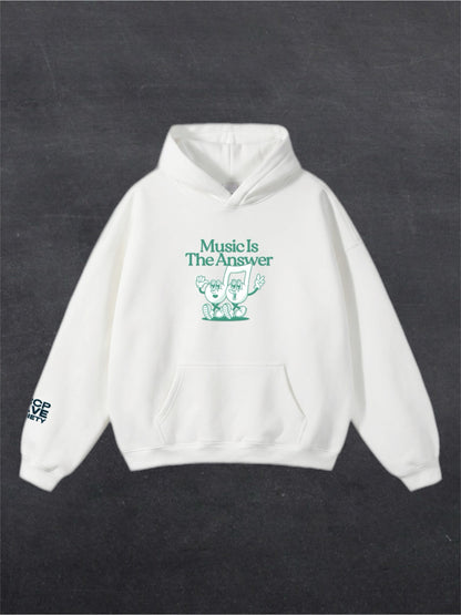 MUSIC IS THE ANSWER UNISEX HOODIE - FRONT PRINT (white)