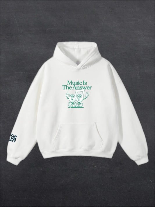 MUSIC IS THE ANSWER UNISEX HOODIE - FRONT PRINT (white)