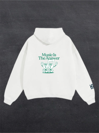 MUSIC IN THE ANSWER UNISEX HOODIE - BACK PRINT (white)