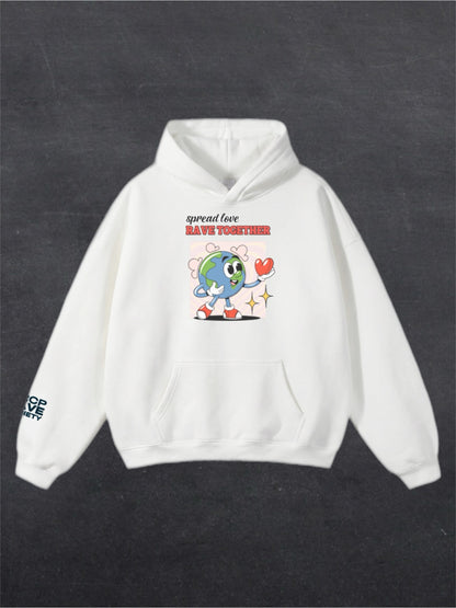 SPREAD LOVE RAVE TOGETHER UNISEX HOODIE - FRONT PRINT (white)